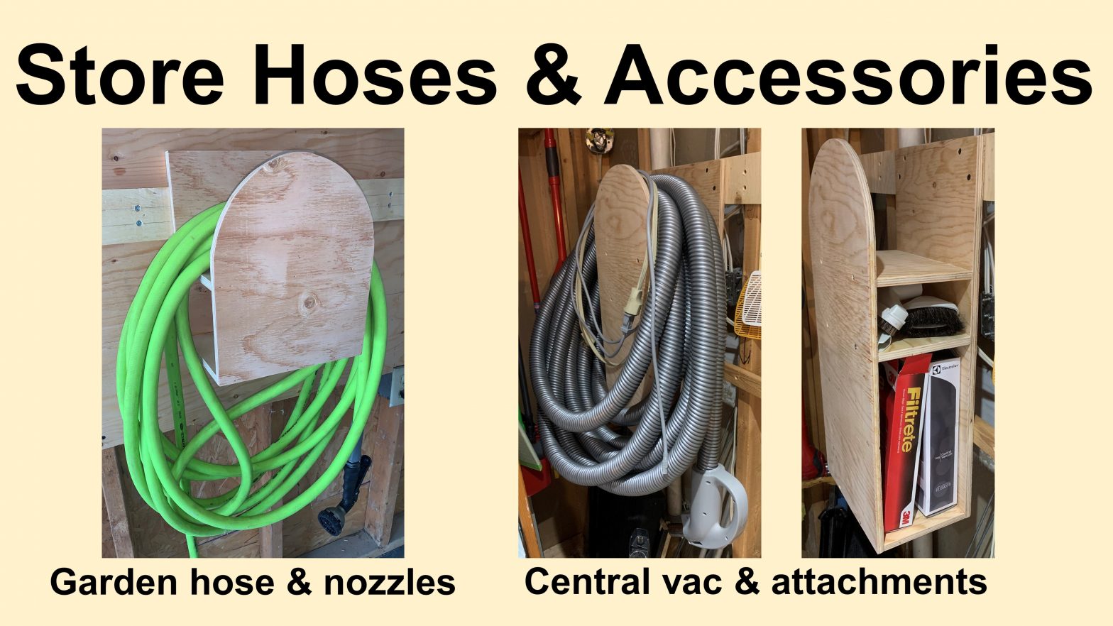 Customizable Hose Hanger with Storage – use on French cleat wall