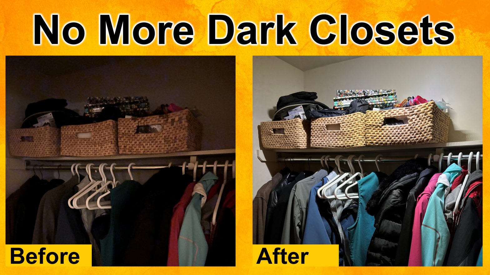 Add Lights to ANY Dark Closet; No Wiring, No Switches, Easy DIY Project