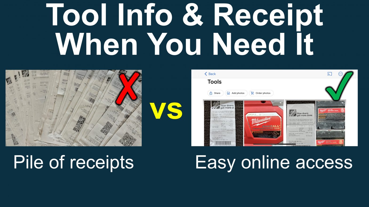 Easily Access Tool Serial # and Receipt For Warranty & Insurance
